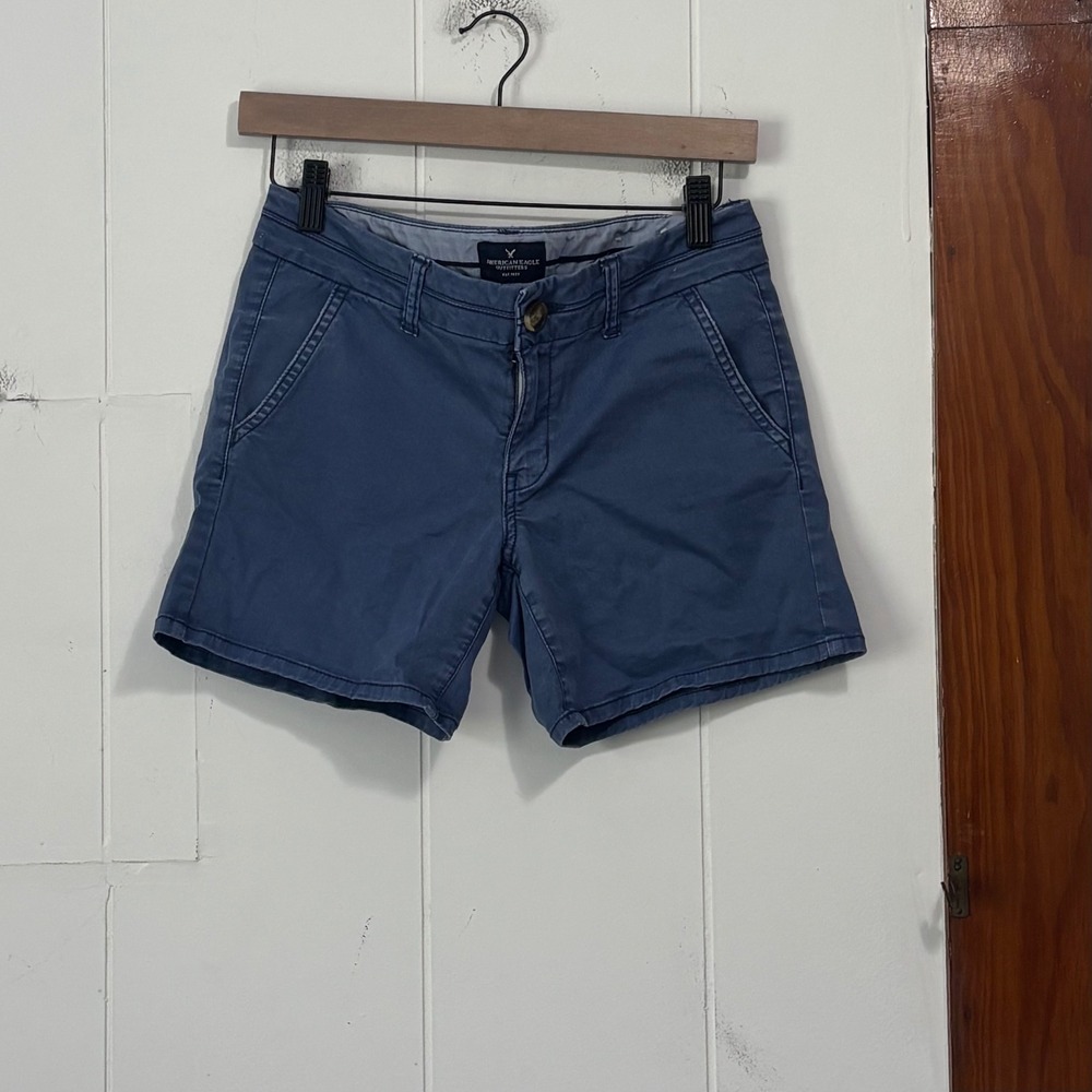 American Eagle Outfitters Women Blue Stretch Chino Shorts Size 4 Casual Summer‎